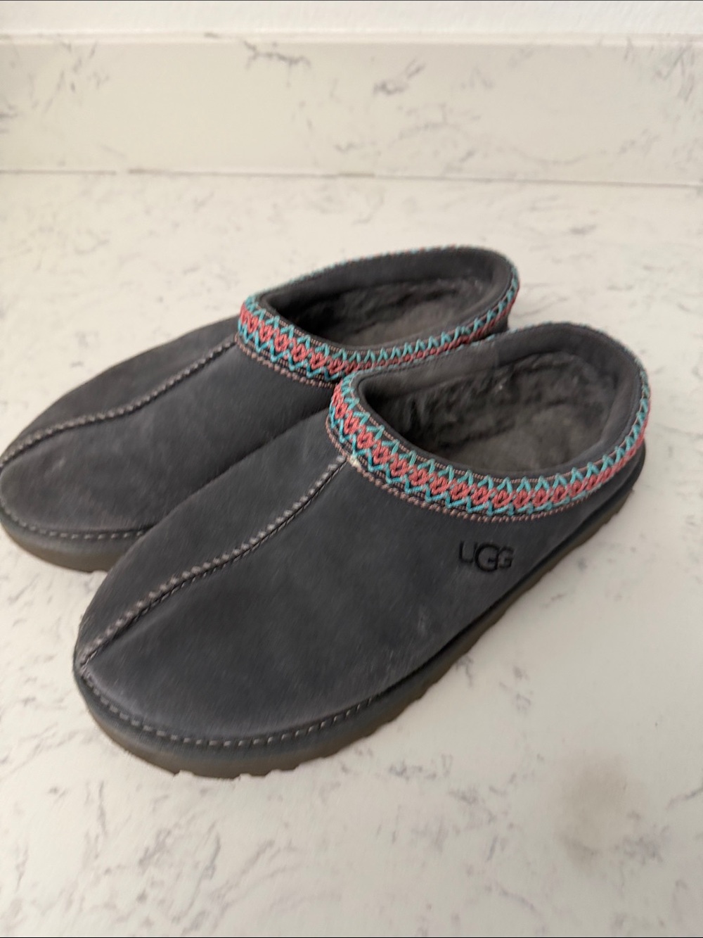 UGG Charcoal Suede Slip-On Clog with Multicolor Trim